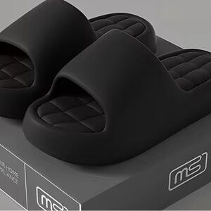 Black Quilted Slide Sandals